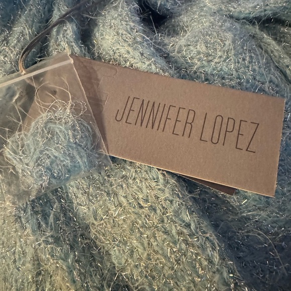 Jennifer Lopez gilded glamour sweater, pale blue with silver threads, size Med - Picture 7 of 9